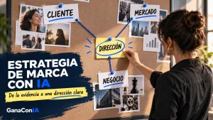 Persona definiendo una estrategia de marca con IA a partir del cliente, el mercado y el negocio