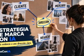 Persona definiendo una estrategia de marca con IA a partir del cliente, el mercado y el negocio