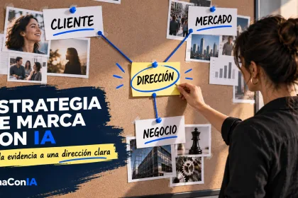 Persona definiendo una estrategia de marca con IA a partir del cliente, el mercado y el negocio