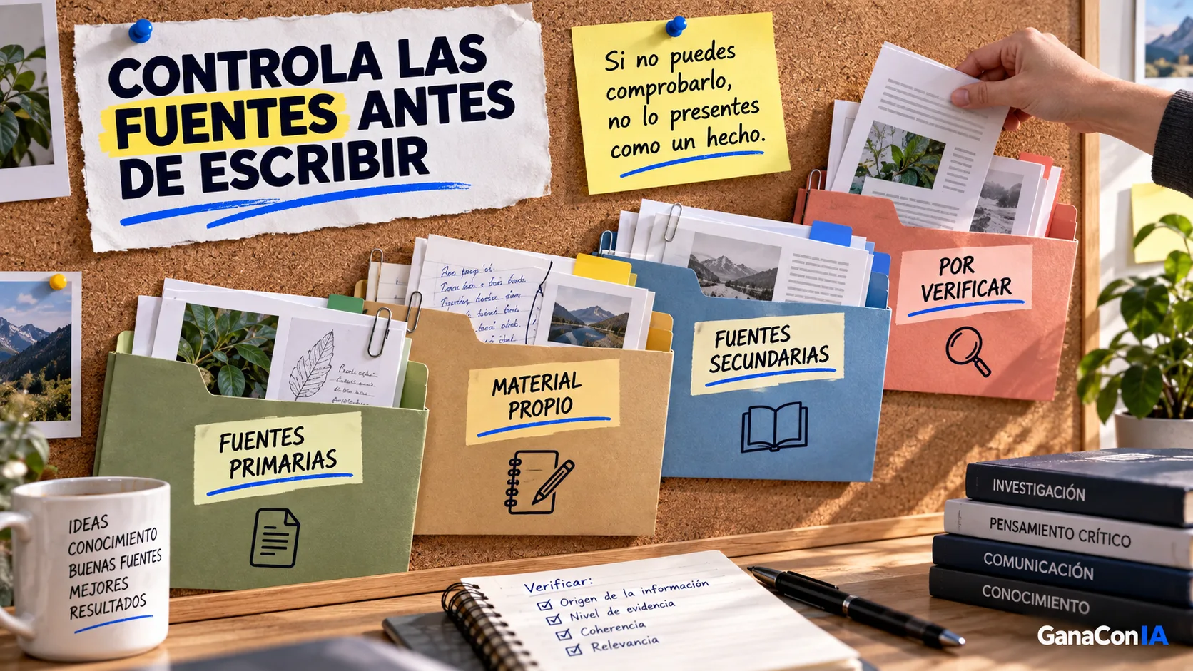 Clasificación de fuentes primarias, material propio, fuentes secundarias e información por verificar