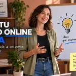 Creadora grabando una lección para un curso online con ayuda de inteligencia artificial
