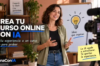 Creadora grabando una lección para un curso online con ayuda de inteligencia artificial