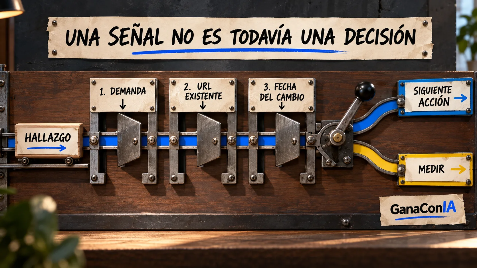 Tablero de decisión que contrasta demanda, URL existente y fecha del cambio antes de actuar