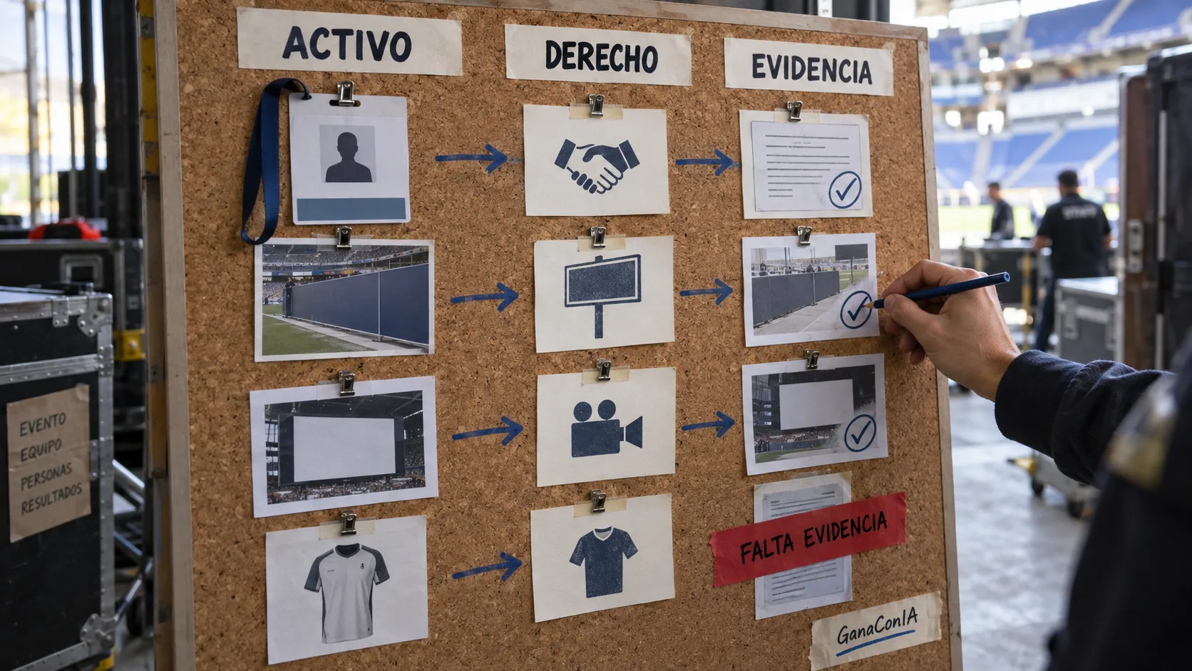 Tablero que relaciona cada activo de patrocinio con su derecho y la evidencia que autoriza su uso.