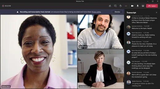 Transcripción en directo de una reunión de Microsoft Teams