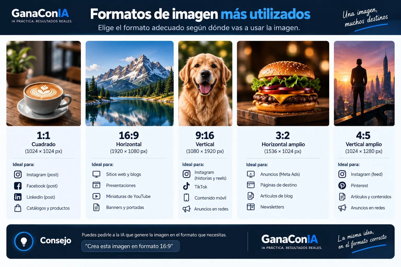 Formatos y relaciones de aspecto para imágenes creadas con IA