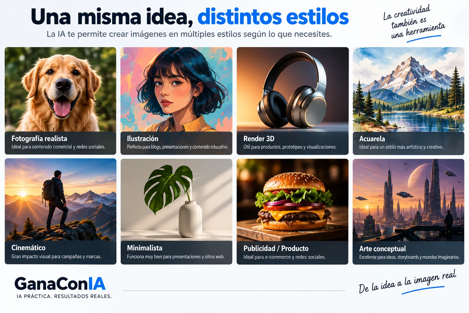 Ejemplos de diferentes estilos para crear imágenes con IA