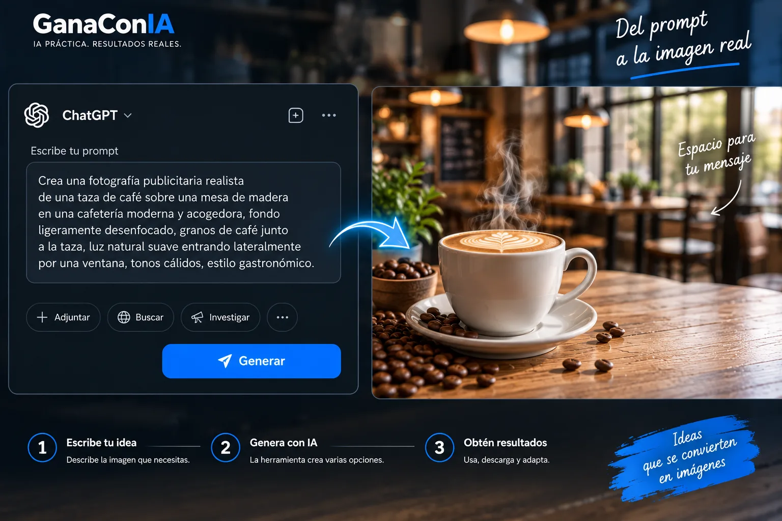 Ejemplo visual de cómo crear una imagen con ChatGPT mediante un prompt